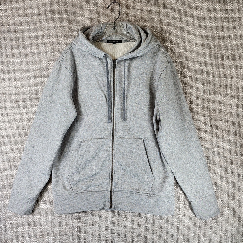 Banana Republic Organic Cotton Terry Zip Hoodie Mens M Gray Heather Heavywt EUC